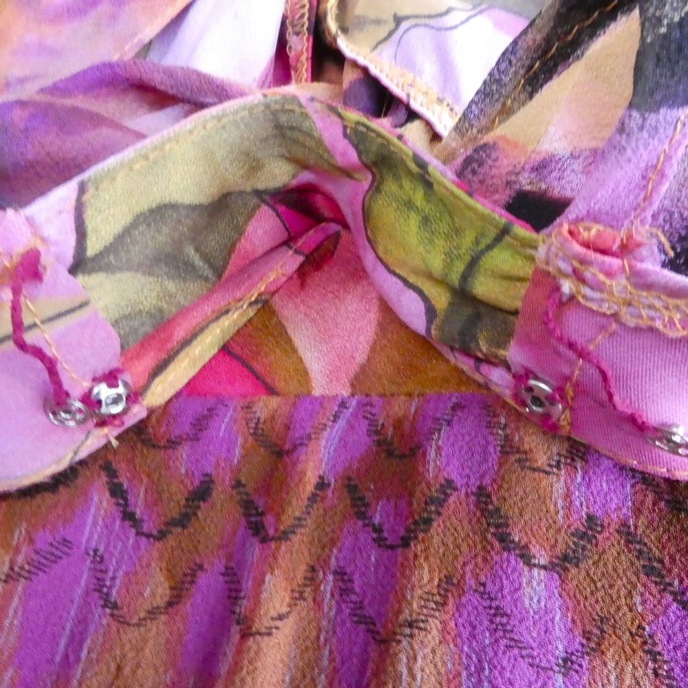 SiLK URU Maxi Dress Bias Cut Hand Made OOAK Watercolors Mixed Media L - Picture 7 of 9